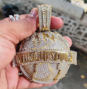 Brilliant Cut <b>Moissanite</b> 'World Is Yours' <b>Pendant</b> Gold Plated 925 Sterling Silver Hip Hop Style Unisex Wedding Gift Special - Product Image 3