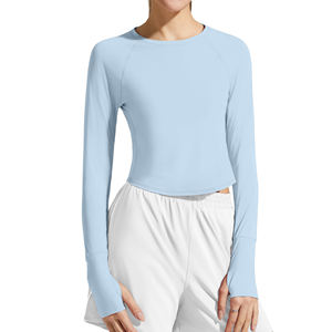 Camiseta de yoga para mujer, transpirable, teñida en color liso, deportiva, de manga larga, de secado rápido, para gimnasio, entrenamiento, yoga. - Product Image 1