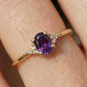 Amethyst Engagement <b>Ring</b> Oval Amethyst <b>Ring</b> 925 Sterling Silver 14K Gold Plated February Birthstone Gift - Product Image 3