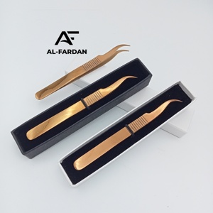 Rose Gold Plasma Color Strong Curved Shape Eyelash Extension Tweezers Dumont Print Stainless Steel <b>Lash</b> Tweezer with Card Boxes - Product Image 1