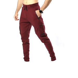 Pantalones Deportivos Cargo Color Granate para Hombre, Cintura Elástica con Cordón, Múltiples Bolsillos, Joggers Casuales, Mezcla de Poliéster y Algodón de Peso Medio, Ropa de Otoño - Product Image 5