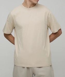 T-shirt décontracté en coton uni à col rond et manches courtes pour homme, 210g, avec logo personnalisé tricoté et imprimé par transfert thermique - Product Image 4