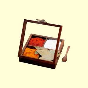 Boîte à épices en bois naturel sculpté antique pour la cuisine, boîte de rangement pour masala en bois faite à la main - Product Image 4
