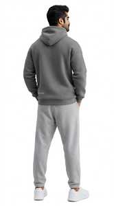 <b>Men's</b> <b>Grey</b> Solid Hooded Polyester Winter Lined Knitted Windproof Oversized Casual Pullover <b>Sweatshirt</b> - Product Image 3