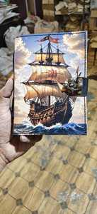 NEW ERA Carnet à couverture rigide en cuir, impression UV vintage effet aquarelle, reliure cousue, motif bateau pirate, bleu, 100 feuilles, cadeau - Product Image 6