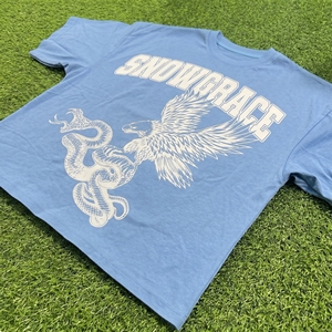 T-shirt bleu pour homme Snowgrace avec imprimé aigle et serpent, manches courtes, coupe classique, jersey décontracté en coton, col rond - Product Image 6
