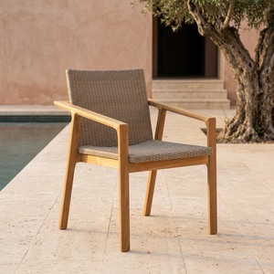 Juego de Comedor de Jardín para 8 Personas, Diseño Tropical de Teca de Indonesia, Sillas con Reposabrazos de Cuerda Tejida, Muebles de Exterior para Hotel, Venta al Por Mayor - Product Image 4
