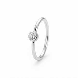 Anillo Solitario Clásico Rhaya Jewels de Plata de Ley 925 con Baño de Rodio y Zirconia Redonda, Engaste de Bisel, Delicado, para Aniversario de Mujer - Product Image 1