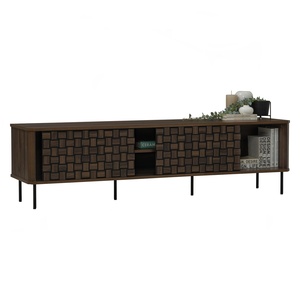 Mueble de TV de Lujo Delgado de 1.6M en Madera de Nogal con Base de Metal Negro para Apartamentos Modernos, Mueble Compacto para Sala de Estar - Product Image 1