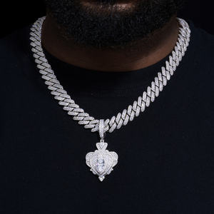 <b>Iced</b> <b>Out</b> Heart Cut Diamond Pendant Necklace Rhodium Plated Men's Hip Hop Jewelry Alloy <b>Chain</b> Themed Pendants Gift - Product Image 1