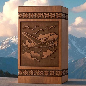 Urne funéraire artisanale en bois naturel pour cendres, motif oiseau soleil et vague, boîte à souvenirs artistique pour funérailles par AYAANS - Product Image 1