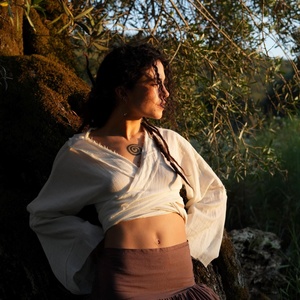 Boho Wrap <b>Top</b> Rustic Cotton Tie Front Blouse With Flared Sleeves <b>Festival</b> Outfit Bohemian Clothing For Women - Product Image 1