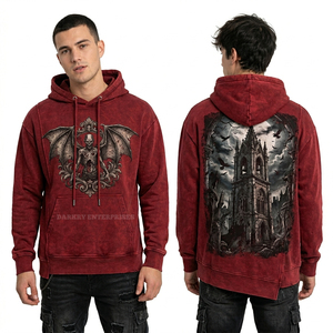 Sudadera con capucha para hombre, color granate, con lavado ácido, gráfico de catedral gótica, estilo streetwear, personalizada, de tejido grueso y corte oversize, fabricante - Product Image 1