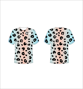 Custom Short Sleeve Sublimation T-Shirt Lightweight Athletic Apparel With Blue And Peach Gradient Leopard <b>Animal</b> Print Pattern - Product Image 1