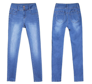 Jeans de Mezclilla de Cintura Alta y Corte Ajustado para Mujer, Largos, Transpirables, Bonitos, Color Azul Lavado, Casuales, con Spandex y Algodón Elástico - Product Image 3
