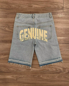 Shorts en jean brodés de croix en diamant gothiques, style rétro américain, avec strass bleus, streetwear hip-hop, pour hommes et femmes - Product Image 2