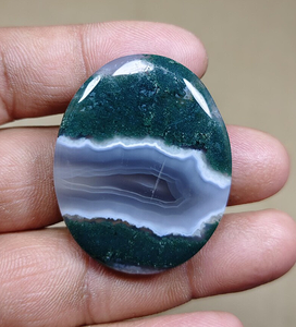 Tranche ovale d'agate mousse naturelle polie, cabochon de pierre verte-bleue pour bijoux et décoration intérieure - Product Image 3