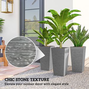 Set di 3 Fioriere da Esterno Grigie da 22,8 Pollici con Finitura Effetto Pietra e Ruote, Nuovo Design Classico Impilabile e Affusolato con Foro di Drenaggio - Product Image 5
