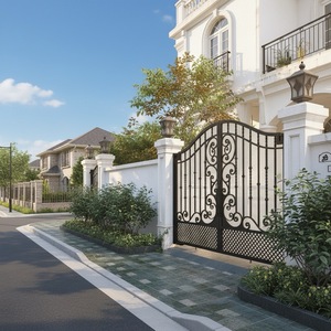 Portails doubles en fer forgé de style classique, portes d'entrée antivol forgées à la main pour allée principale, cour, école, villa, maison - Product Image 5