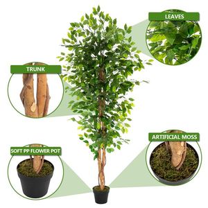 Albero di Banyan Artificiale 1260 con Foglie Verdi Simulate, Altezza 6 Piedi, in Legno Massello - Product Image 5
