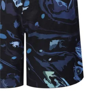 Shorts de bain pour hommes, noir et bleu, imprimé abstrait, séchage rapide, taille élastique, taille mi-haute, en polyester tricoté, longueur courte, tenue décontractée et sportive - Product Image 4