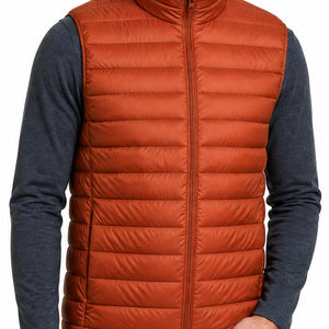 Chaleco Acolchado Ligero Color Naranja Quemado para Hombre, Corte Ajustado, Sin Mangas, Resistente al Viento, Chaqueta de Invierno Acolchada y Cálida - Product Image 2
