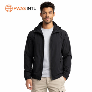 เสื้อแจ็คเก็ตมีฮู้ดน้ำหนักเบาปรับแต่งได้ กันลม ระบายอากาศได้ดี เหมาะสำหรับกิจกรรมกลางแจ้ง ขายส่งจำนวนมากแบบ B2B รับผลิตแบบ OEM เสื้อแจ็คเก็ตผู้ชาย - Product Image 1