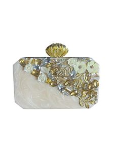 Bolso de Mano de Resina Simple y Lujoso para Mujer, Hecho a Mano, Adornado con Cristales Florales, Personalizable - Product Image 1