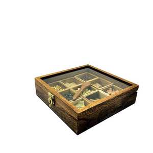 Antique Design Spice Organizer Wooden Storage <b>Box</b> Indian Handicraft Brown <b>Herb</b> & Spice Tools Wood Polish Kitchen <b>Herb</b> Storage - Product Image 3
