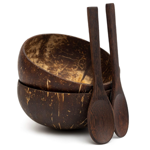 ชุดชามมะพร้าวธรรมชาติพรีเมียมพร้อมช้อนไม้ ทำด้วยมือ เป็นมิตรกับสิ่งแวดล้อม สำหรับเสิร์ฟสลัด สมูทตี้ และอาหารในครัว - Product Image 1