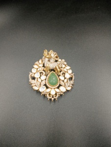 Golden Deer Silver <b>Gold</b> Plated Brooch with Jade & Pear-Cut Moissanite Floral Design Unisex Wedding Fashion Jewelry Gift - Product Image 6