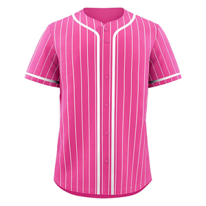 <b>Light</b> Blue Striped Baseball Jersey With Pink Trim Short Sleeve Unisex Breathable Sportswear Uniform Adult Size Regular Fit - Product Image 5