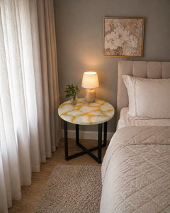 Luxury <b>White</b> Agate Coffee <b>Table</b> Handmade Round Gemstone <b>Table</b> for Modern Living Room Decor Elegant <b>Side</b> <b>Table</b> - Product Image 2