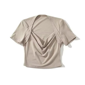 Camiseta Corta Unisex Asimétrica Cruzada de Manga Corta, Tejida en Spandex y Poliéster, Holgada, Transpirable y de Secado Rápido para Primavera/Verano - Product Image 3