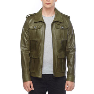 <b>Men</b> Classic Genuine Leather <b>Jacket</b> Soft Comfortable Casual Full Zip Durable Everyday Regular Fit Outerwear Breathable Quick Dry - Product Image 1