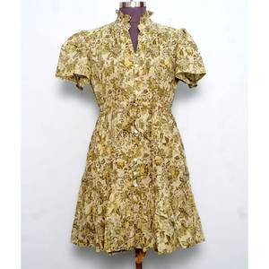 new trending handmade cotton stylish short partywear <b>dress</b> floral printed bride gift personalized woman fashion <b>dress</b> From India - Product Image 1