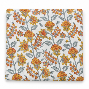 Tissu en voile de coton peigné 60S/60S léger, imprimé à la main par bloc, motif feuillage jaune et bleu, collection Pinksa Fashion 90 - Product Image 1