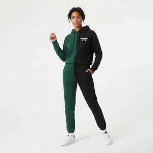 <b>Women's</b> Color Blocked <b>Fleece</b> Hooded Tracksuit Two Piece Set Green <b>Black</b> Casual Sportswear - Product Image 1