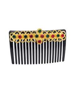 Peigne à cheveux vintage en acétate avec décorations en strass plaqué or, 13 cm, accessoire de mode de haute qualité pour mariage et fête - Product Image 3