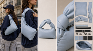 Sac à bandoulière en cuir véritable bleu clair avec poignée nouée, design minimaliste, sac pour femme à usage quotidien - Product Image 1
