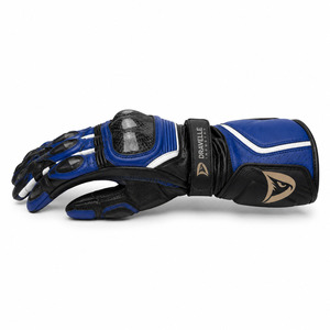 DRAVELLE INDUSTRY Racing Gloves Full Finger Leather Blue Black Adjustable Wrist <b>Strap</b> Hook And Loop Closure Outdoor Riding - Product Image 4