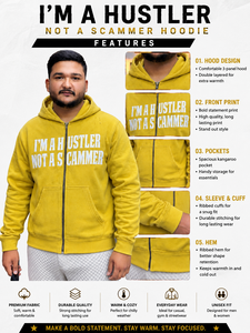 เสื้อฮู้ดซิปสีเหลืองสำหรับผู้ชาย พิมพ์ลาย I'm A Hustler Not A Scammer สไตล์ลำลองทรงโอเวอร์ไซส์ ผ้าฟลีซ เสื้อฮู้ดซิปผู้ชาย - Product Image 6