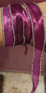 Y S INTERNATIONAL YS-334 100% Pure Tissue <b>Silk</b> <b>Ribbon</b> with Metallic Silver Edge Magenta for Jewelry Fashion Crafts Wholesale - Product Image 2