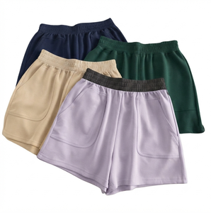 Shorts en coton jaune tissé respirant de haute qualité avec cordon de serrage à la taille et poches, style décontracté, coupe taille haute, coupe régulière - Product Image 3