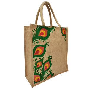 Sac fourre-tout rectangulaire en jute imprimé – Écologique, motifs imprimés à la main, design Art Déco, coutures renforcées, pour extérieur, Diwali, 100 % - Product Image 2