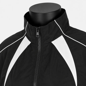 Veste coupe-vent de sport pour homme personnalisée, veste de sport à fermeture éclair avec panneaux contrastés noir et blanc - Product Image 4