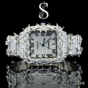 Relojes de Lujo Cuadrados de Acero Inoxidable Plateado con Diamantes Moissanite Negros Estilo Hip Hop Romano para Hombre y Mujer, Calidad VVS, a la Moda - Product Image 1