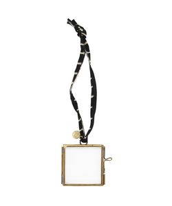 Square Metal <b>Photo</b> <b>Frame</b> Gold Tone With <b>Black</b> Patterned Strap Vertical Display - Product Image 1