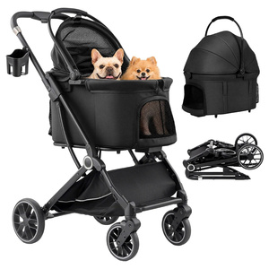 Poussette 3-en-1 pour animaux de compagnie, pour chiens de taille moyenne et 2 chiens de petite taille jusqu'à 50 lb, avec design pliable et panier amovible - Product Image 1