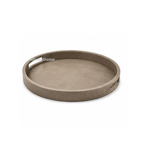 Bandeja Redonda Elegante Personalizada para Servir en Navidad con Asa, Acabado en Cuero de Color Sólido, Apta para Uso en Restaurantes y Lavavajillas - Product Image 1